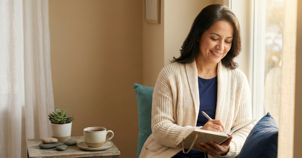 Woman practicing recalibration instead of rigid New Year's resolutions